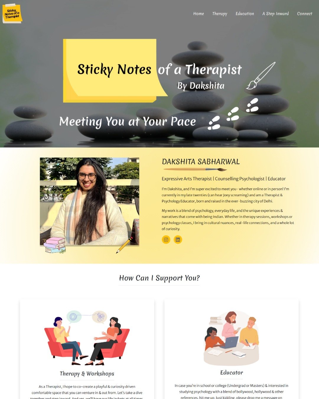 sticky notes of a therapist website